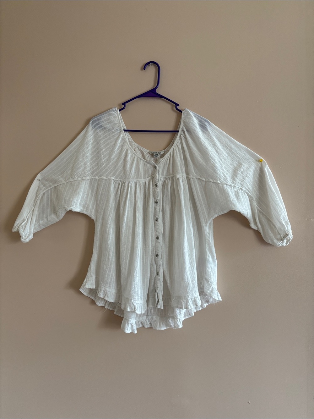 American Eagle Outfitters White Button-Front Peasant Blouse